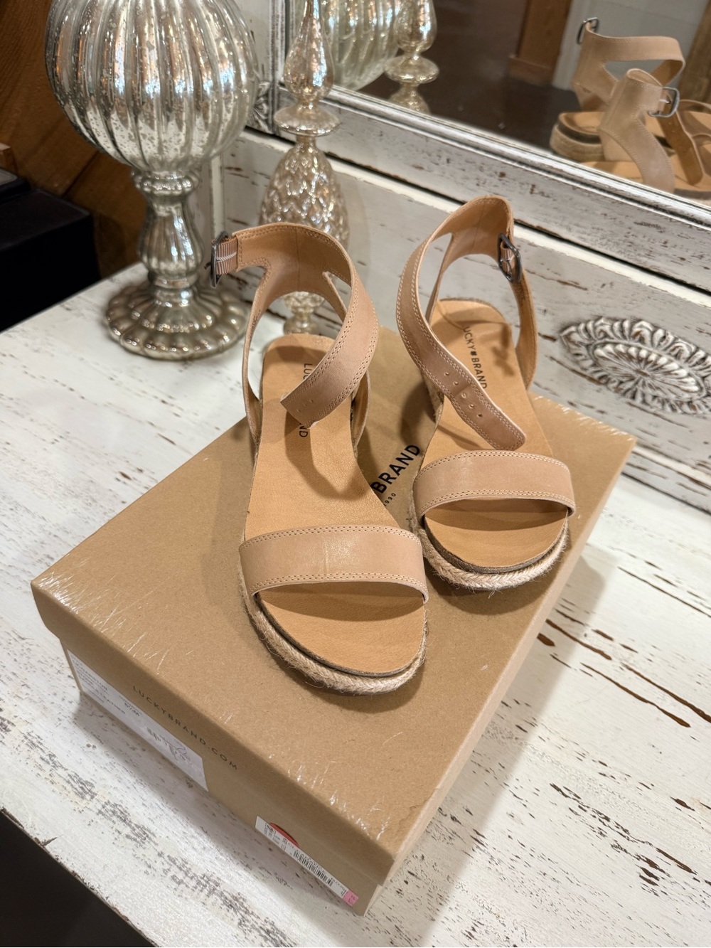 Lucky Brand Nude/Tan Espadrille Wedge Sandals with Ankle Strap